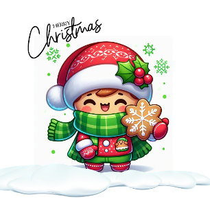 Red Truck Stuck in Snow Snowman Trees Thank You Card