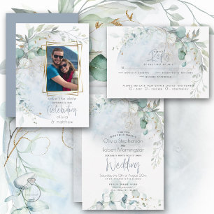 Wedding   Dusty Blue Over the Moon in Love Invitation