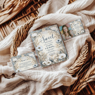 Ivory Wildflower Art Nouveau Sweet Sixteen Invitation