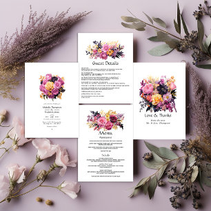 Pink, Purple, Black, and Gold Floral Wedding Invitation