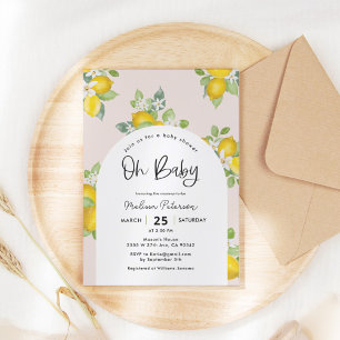 Citrus Watercolor Lemon Themed Baby Shower Invitation