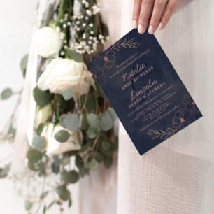 Navy Blue & Rose Gold Couple's Wedding Shower Invitation