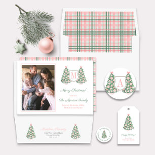 Pink Christmas Tree Chinoiserie Return Address Classic Round Sticker