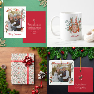 Floral Christmas Holiday Family Name  Classic Round Sticker