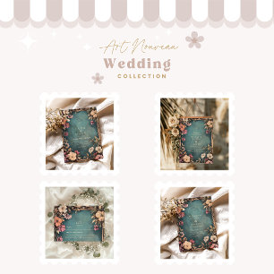 Vintage Teal Botanical Art Nouveau Wedding Save The Date