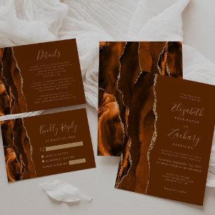 Burnt Orange Agate Gold Brown Wedding Invitation