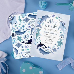 Ahoy It's a Boy Blue Under the Sea Books for Baby Enclosure Card