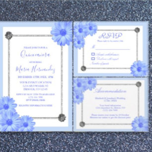 Light Blue Floral Elegant Quinceanera Invitation
