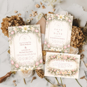 Blush Tulip And Lily Garden Wedding Invitation