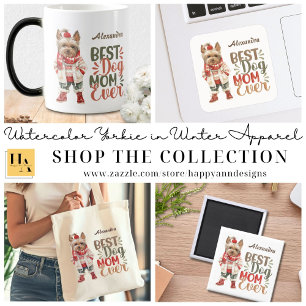 Best Dog Mum Ever Watercolor Yorkie Red Custom Cushion