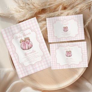 Pink Pumpkin Bow Girl Baby Shower Invitation