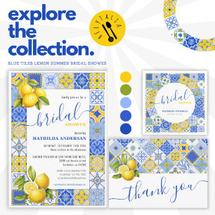 Italian Blue Tiles Lemon Summer Bridal Shower Invitation
