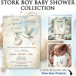 Special Delivery Blue Vintage Stork Baby Shower Invitation