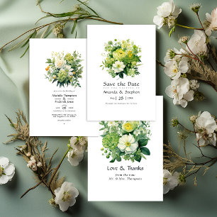 Shades of Green Floral Wedding Save The Date