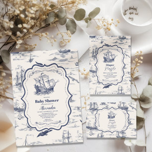 Boat Toile Nautical Baby Shower Invitation