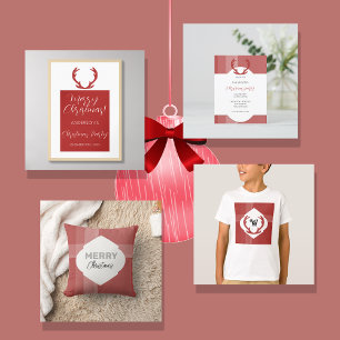 Cute Christmas Framed Photo Burgundy Red  Holiday Card