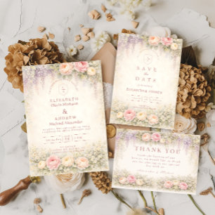 Blush Wisteria Rose Garden Wedding Invitation