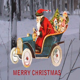 Vintage Santa Driving in a Modern Snow Scene Mug
