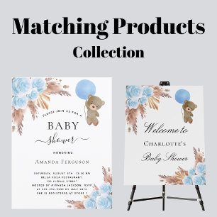 Baby shower pampas grass teddy bear blue budget flyer