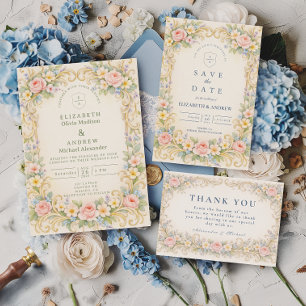 Pastel Garden Baroque Rose Wedding Invitation