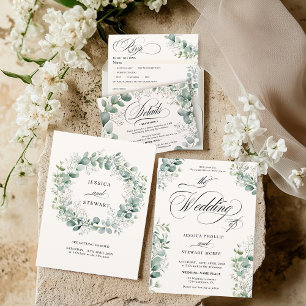 Elegant baby Breath Wreath Dusty Greenery Wedding Invitation