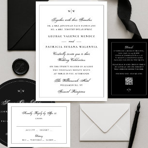 Elegant Frame Classic Monogram Black White Wedding Invitation