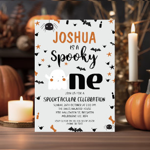 Grey Photo Spooky One Halloween 1st Birthday Invitation