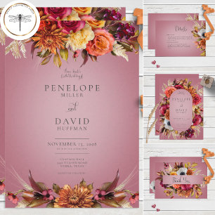 Vintage Boho Jewel & Pink Floral QR Code All In One Invitation