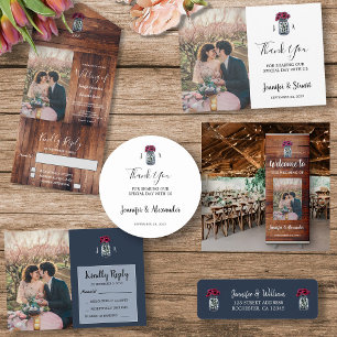 Rustic Mason jar wood monogram photo Save the Date Magnetic Invitation