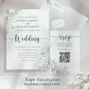 Rustic Eucalyptus Sage Green Wedding Invitation