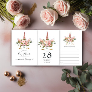 Blush Pink & Rose Gold Floral Unicorn Baby Shower Advice Card