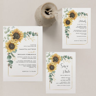 Floral Sunflower Eucalyptus Wedding Thank You Card