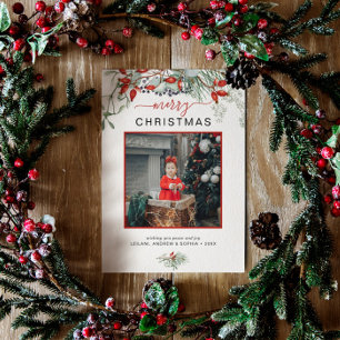 Greenery Arch Merry Christmas Photo White Foil Holiday Card