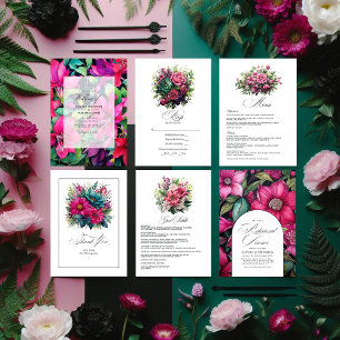 Fuchsia, Emerald Green and Black Rehearsal Dinner Invitation