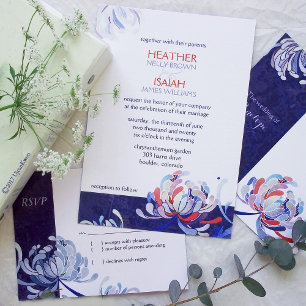 Modern Navy Blue Floral Wedding Invitation
