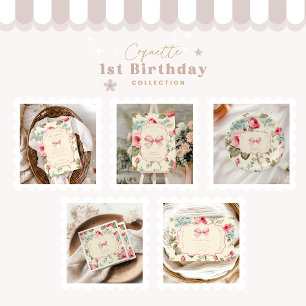 Coquette Bow Fancy ONE Girl 1st Birthday  Invitation