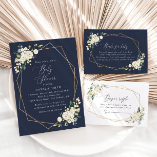 White Flowers, Cream Flowers, Boho, Baby Shower Invitation