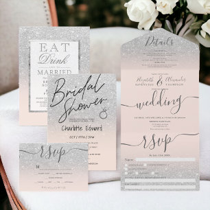Chic silver script photo bridal shower ring pink invitation