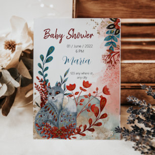 Cute Animals baby shower invitation red and blue