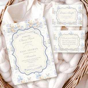 Blueberry Teddy Bear Toile Baby Shower Napkin
