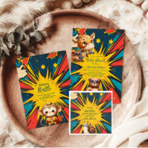 Comic Book Superhero Boy Baby Showe Books for Baby Enclosure Card