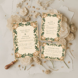 Vintage Green Botanical Wedding Save The Date