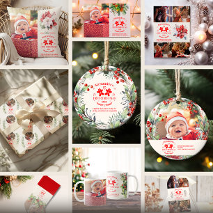 Photo Elegant Floral Baby's First Christmas Cushion