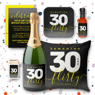 Modern Girly Bright Yellow 30 and Flirty Birthday Invitation