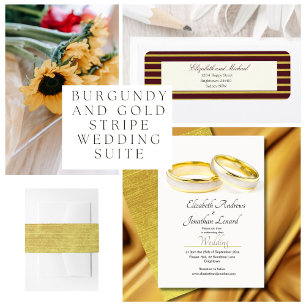 Burgundy Gold Elegant  Photo Wedding Invitation