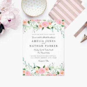 Sweet Watercolor Pink Peach Wedding Invitation