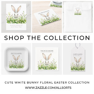 Cute White Easter Bunny and Florals Personalised Return Address Label