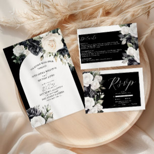Elegant Black and White Floral Wedding Invitation