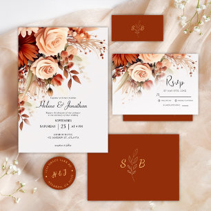 Terracotta Floral Modern Botanical Wedding RSVP Card