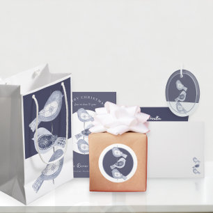 Nordic Christmas Blue Birds Photo Holiday Card